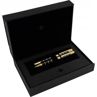 STEELPEN Serra Dolma & Tükenmez Kalem Seti Siyah Üstü Beyaz Sedef İşlemeli Gold 800-42