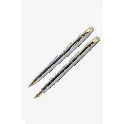 STEELPEN Truva Dolma & Tükenmez Kalem Seti Düz Krom Gold 166DT